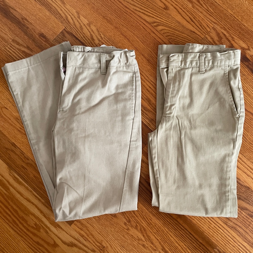 Girls Khaki School Uniform Pants/ Trousers, Sizes: 14 & 16, Adjustable Straps